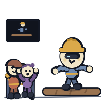 Two friends watching from a sofa while the rider in a headset balances on a board, the ride shown on a TV behind